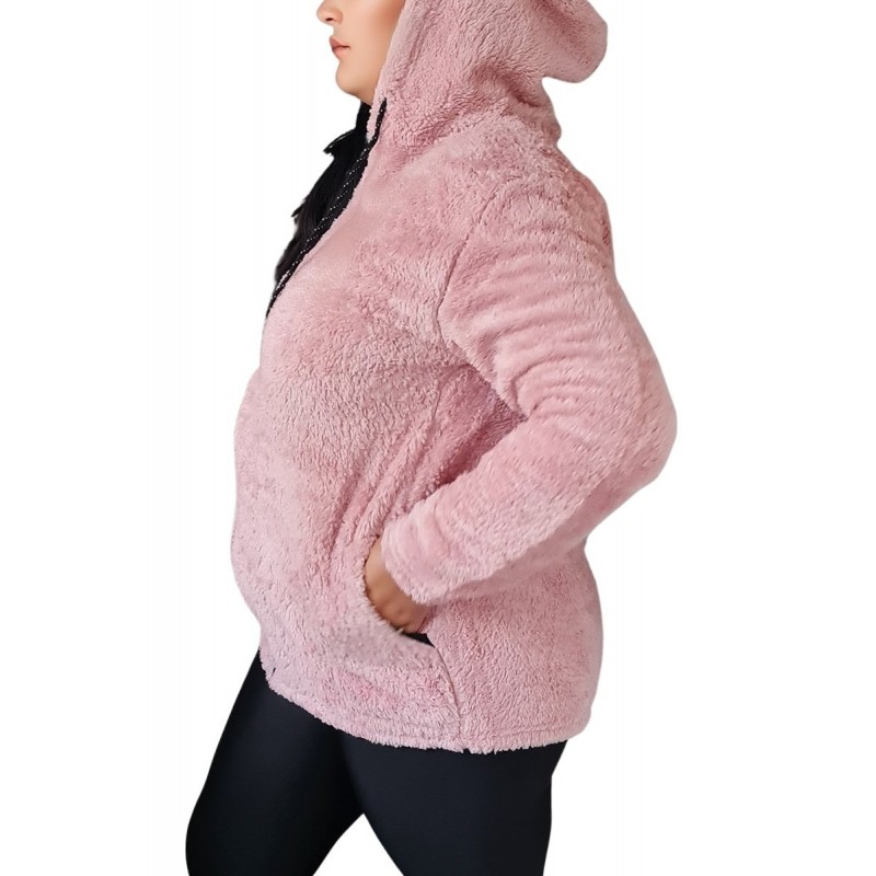 Jacheta stil hanorac cocolino, pentru dama, culoare roz-pudra, inchidere cu fermoar, buzunare laterale Acum la 99,00 lei Livr...