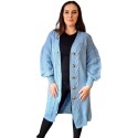 Jacheta Arabela, tip Cardigan tricotat pentru femei, culoare albastru, oversize, marime mare, inchidere cu nasturi