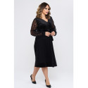 Rochie eleganta Melisa, din catifea, cu maneca de dantela, culoare negru, cu decolteul petrecut