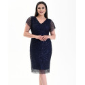 Rochie de ocazie, Tatiana, culoare bleumarin, din dantela accesorizata cu paiete