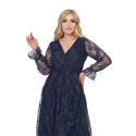 Rochie lunga Silvia, pentru ocazii, din dantela, model elegant, culoare bleumarin