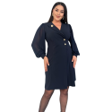 Rochie tip sacou, Patricia, elegantă cu mâneci bufante și nasturi aurii, culoare bleumarin