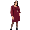 Rochie tip sacou, Patricia, elegantă cu mâneci bufante și nasturi aurii, culoare bordo