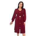 Rochie elegantă Rebeca, cu mâneci Lungi și Detalii Aurii, curoare bordo