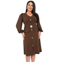 Rochie elegantă Rebeca, cu mâneci Lungi și Detalii Aurii, curoare ciocolatiu