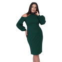 Rochia Alexa, midi, elegantă cu umeri decupați și decolteu choker, culoare verde