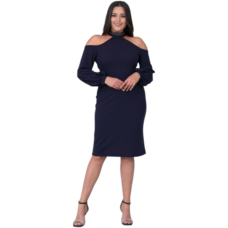 elegantă cu umeri decupați și decolteu choker