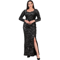 Rochie lunga Party, pentru ocazii, din paiete, model elegant, culoare negru