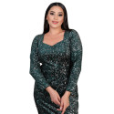 Rochie lunga Party, pentru ocazii, din paiete, model elegant, culoare verde