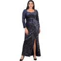 Rochie lunga Party, pentru ocazii, din paiete, model elegant, culoare bleumarin