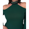 Rochia Alexa, midi, elegantă cu umeri decupați și decolteu choker, culoare verde