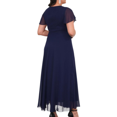 Rochie Ocazie, Raisa, culoare bleumarin, Bust Paietat și Fustă din Voal Vaporos