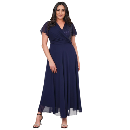 Rochie Ocazie, Raisa, culoare bleumarin, Bust Paietat și Fustă din Voal Vaporos