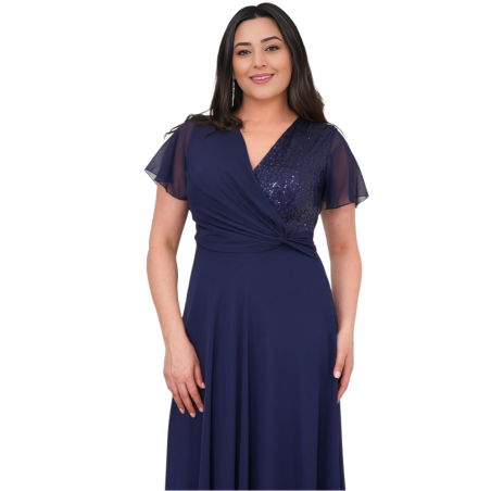 Rochie Ocazie, Raisa, culoare bleumarin, Bust Paietat și Fustă din Voal Vaporos