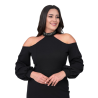 Rochia Alexa, midi, elegantă cu umeri decupați și decolteu choker, culoare negru