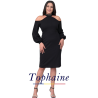 Rochia Alexa, midi, elegantă cu umeri decupați și decolteu choker, culoare negru