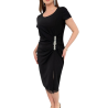 Rochie de ocazie, Nadia, Midii, Neagra cu Dantela la Baza și Broșa cu Cristale