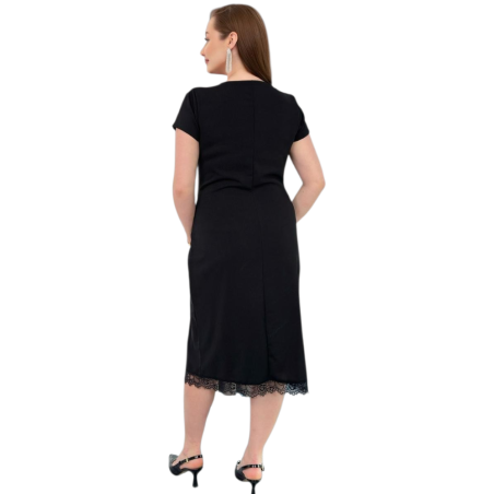 Rochie elegantă, Rami, Midii, Neagra cu Paiete Argintii și Brosa Bijuterie / TopHaine