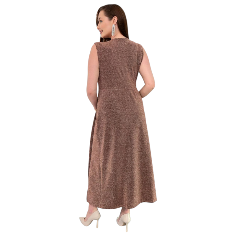 Rochie Lunga, Ingrid, Rose Gold din Lurex Premium – Strălucire Stelară și Eleganță