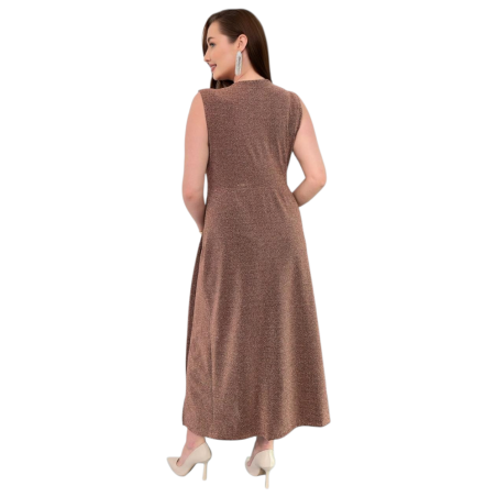 Rochie Lunga, Ingrid, Rose Gold din Lurex Premium – Strălucire Stelară și Eleganță