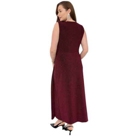 Rochie Lunga, Ingrid, Burgundy (Bordo) din Lurex Premium – Strălucire Stelară și Eleganță