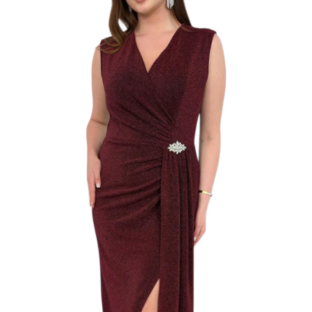 Rochie Lunga, Ingrid, Burgundy (Bordo) din Lurex Premium – Strălucire Stelară și Eleganță