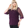 Bluză Elegantă din Tulle Brodat cu Motive Florale - Mov Imperial, cod 7030