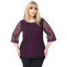 Bluză Elegantă din Tulle Brodat cu Motive Florale - Mov Imperial, cod 7030