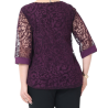 Bluză Elegantă din Tulle Brodat cu Motive Florale - Mov Imperial, cod 7030