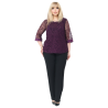 Bluză Elegantă din Tulle Brodat cu Motive Florale - Mov Imperial, cod 7030