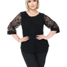 Bluză Elegantă din Tulle Brodat cu Motive Florale - culoare negru, cod 7030