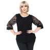 Bluză Elegantă din Tulle Brodat cu Motive Florale - culoare negru, cod 7030