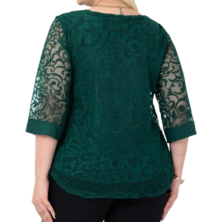 Bluza Eleganta din Tulle Brodat cu Motive Florale - verde imperial, cod 7030