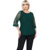 Bluza Eleganta din Tulle Brodat cu Motive Florale - verde imperial, cod 7030