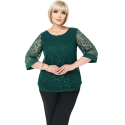 Bluza Eleganta din Tulle Brodat cu Motive Florale - verde imperial, cod 7030