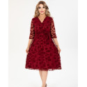 Rochie Mihaela, eleganta, cu broderie catifelata, culoare bordo, cu decolteu in V