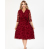 Rochie Mihaela, eleganta, cu broderie catifelata, culoare bordo, cu decolteu in V