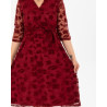 Rochie Mihaela, eleganta, cu broderie catifelata, culoare bordo, cu decolteu in V