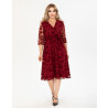 Rochie Mihaela, eleganta, cu broderie catifelata, culoare bordo, cu decolteu in V