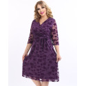 Rochie Mihaela, eleganta, cu broderie catifelata, culoare mov, cu decolteu in V