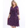 Rochie Mihaela, eleganta, cu broderie catifelata, culoare mov, cu decolteu in V