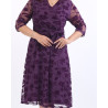 Rochie Mihaela, eleganta, cu broderie catifelata, culoare mov, cu decolteu in V