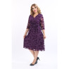 Rochie Mihaela, eleganta, cu broderie catifelata, culoare mov, cu decolteu in V