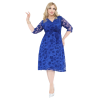 Rochie Mihaela, eleganta, cu broderie catifelata, Albastru regal cu decolteu in V