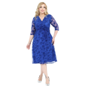 Rochie Mihaela, eleganta, cu broderie catifelata, Albastru regal cu decolteu in V