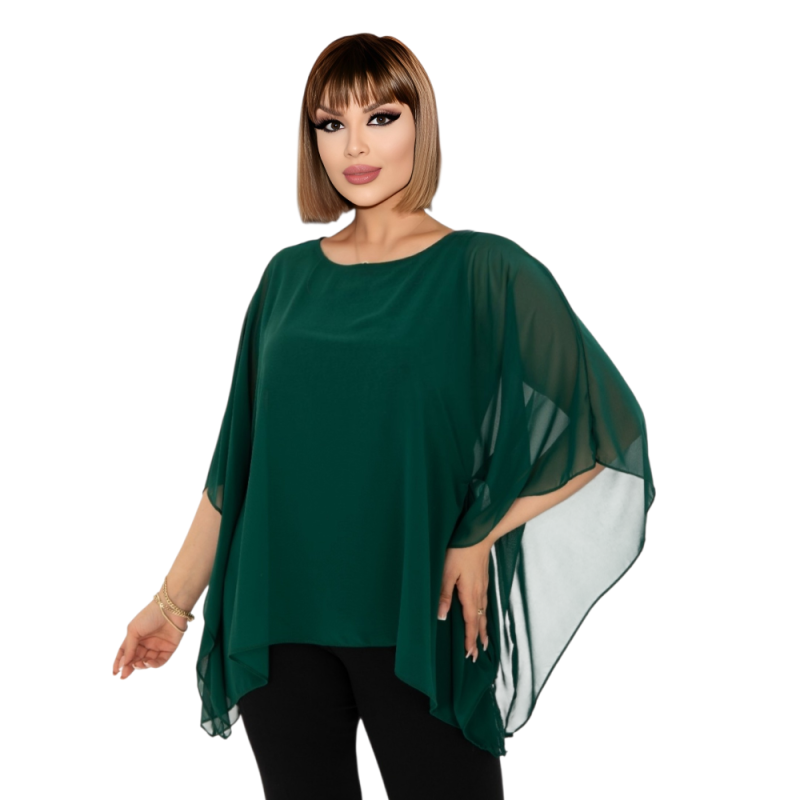 Bluză de Ocazie din voal, cu Maneci Tip Fluture, culoare verde