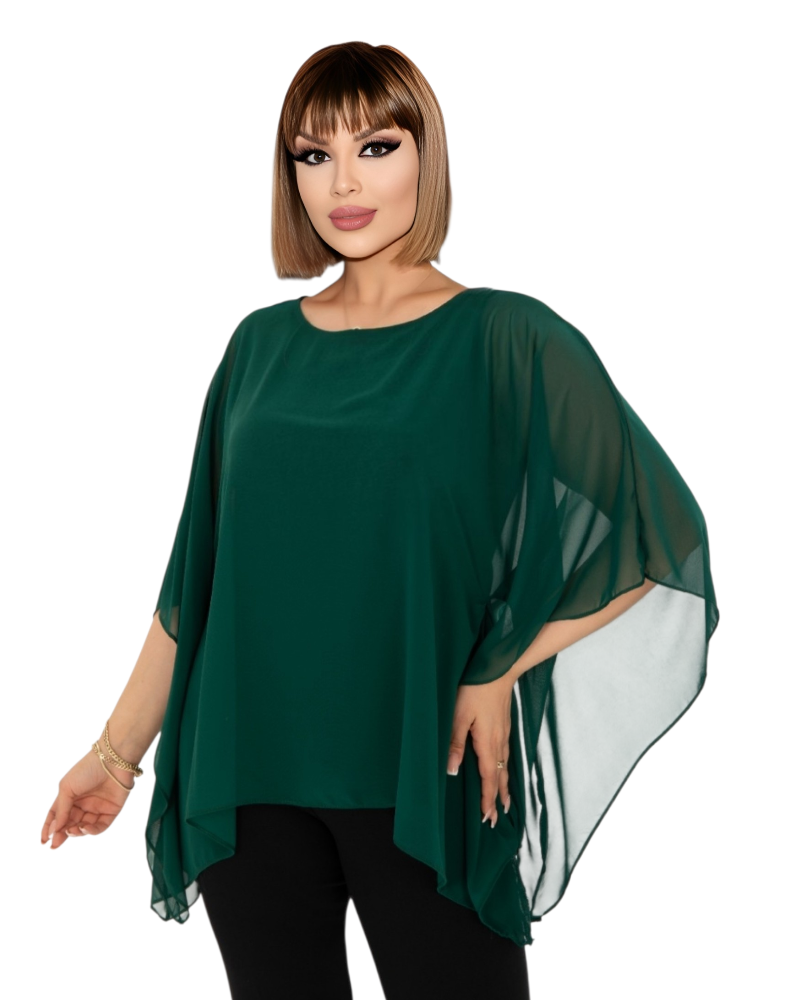 Bluză de Ocazie din voal, cu Maneci Tip Fluture, culoare verde