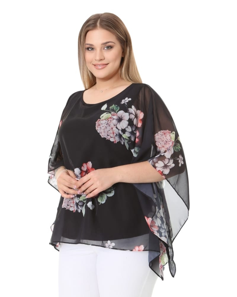 Bluză Vaporosă din Voal cu Imprimeu Floral