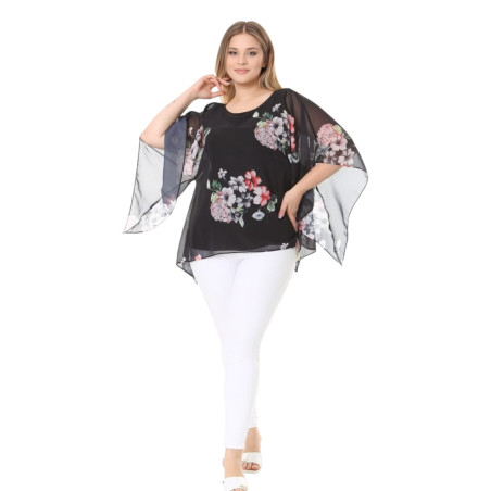 Bluză Vaporosă din Voal cu Imprimeu Floral