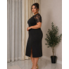Rochie Casia, Eleganta, Neagra, cu Detalii din Dantela și Șliț Lateral